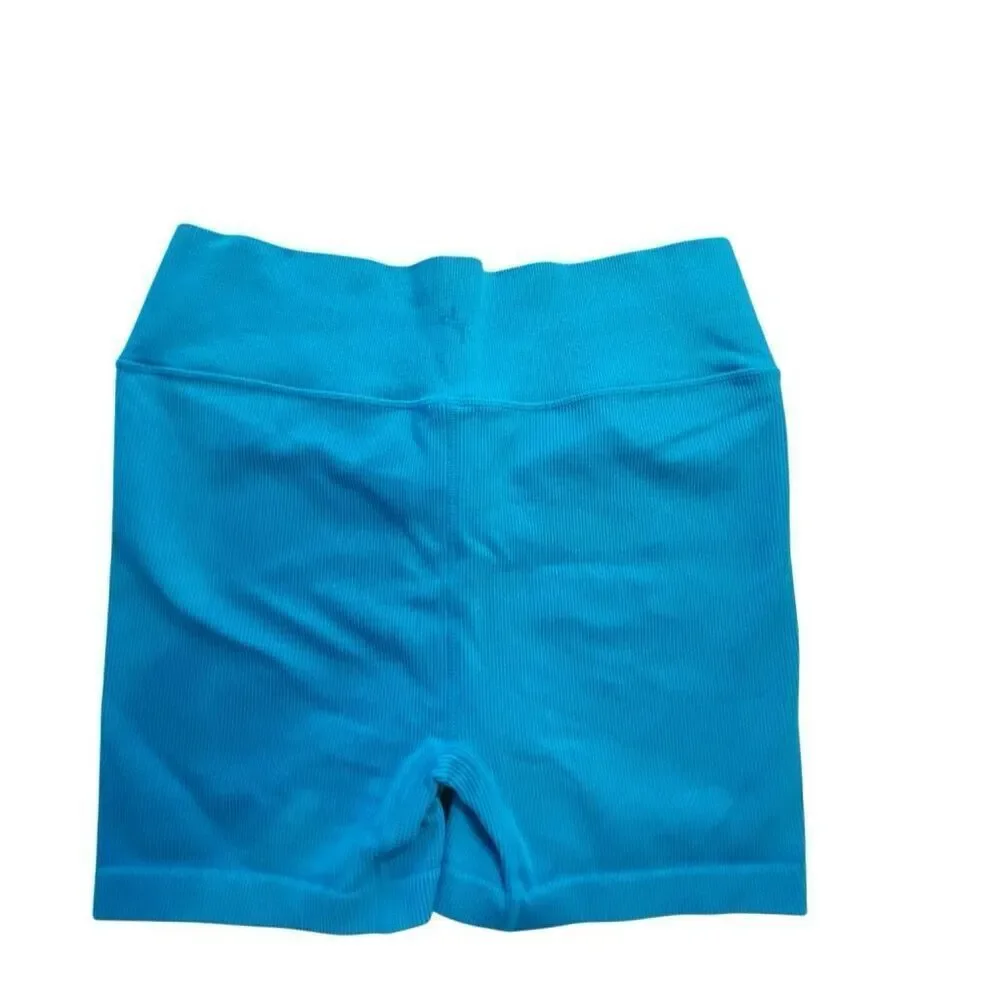 Joy Lab Crossover Waistband Ribbed Hi-Rise Active Biker Shorts Blue Large